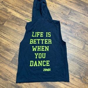 Zumba Fitness Black and Green Sleeveless Hoodie